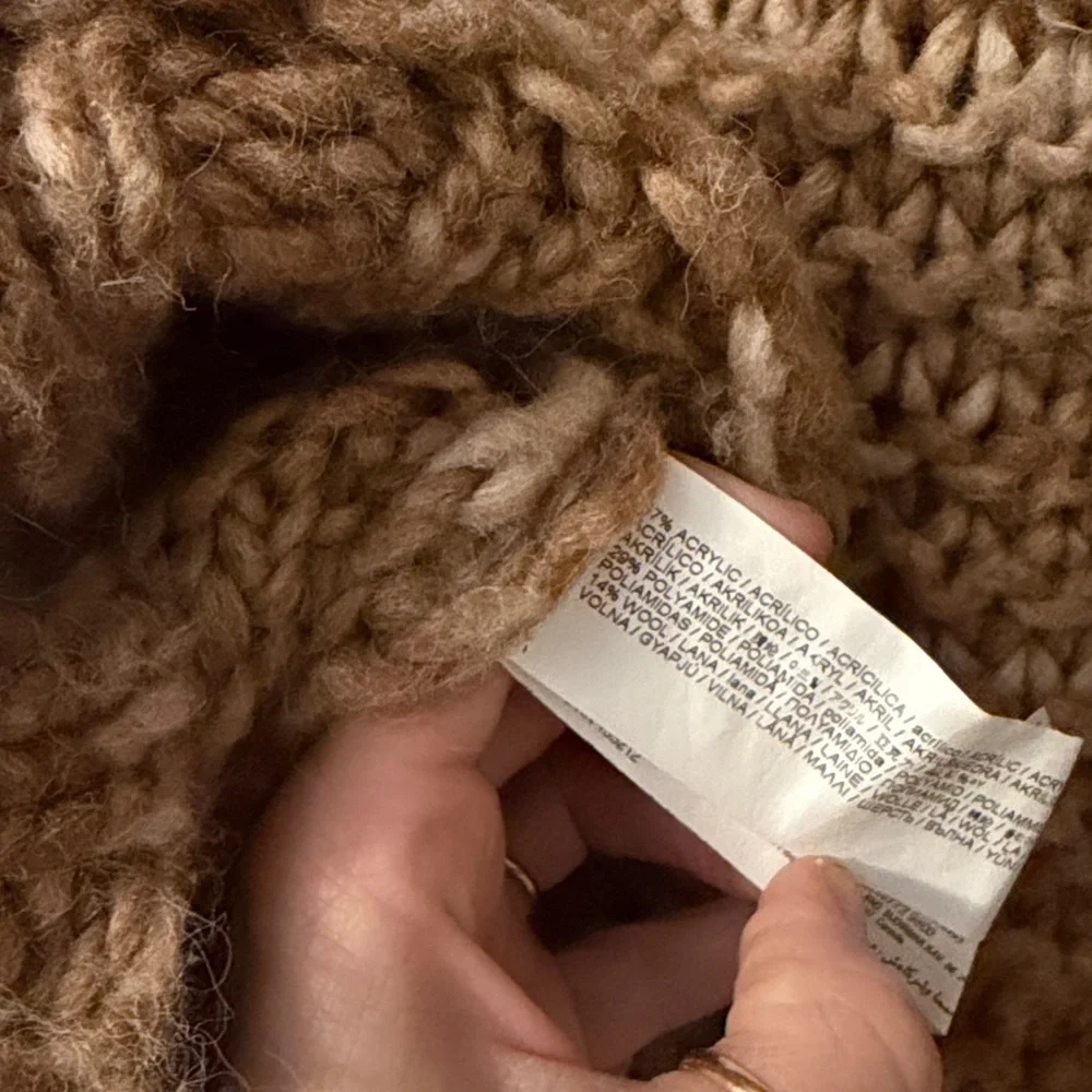 Mango MNG Chunky Knit Wool Blend Knit Sweater in Tan
